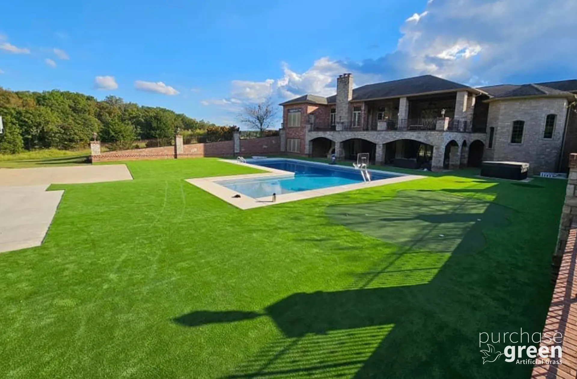 Ultra Play Olive artificial turf installed in a yard, manufacturer photo 2
