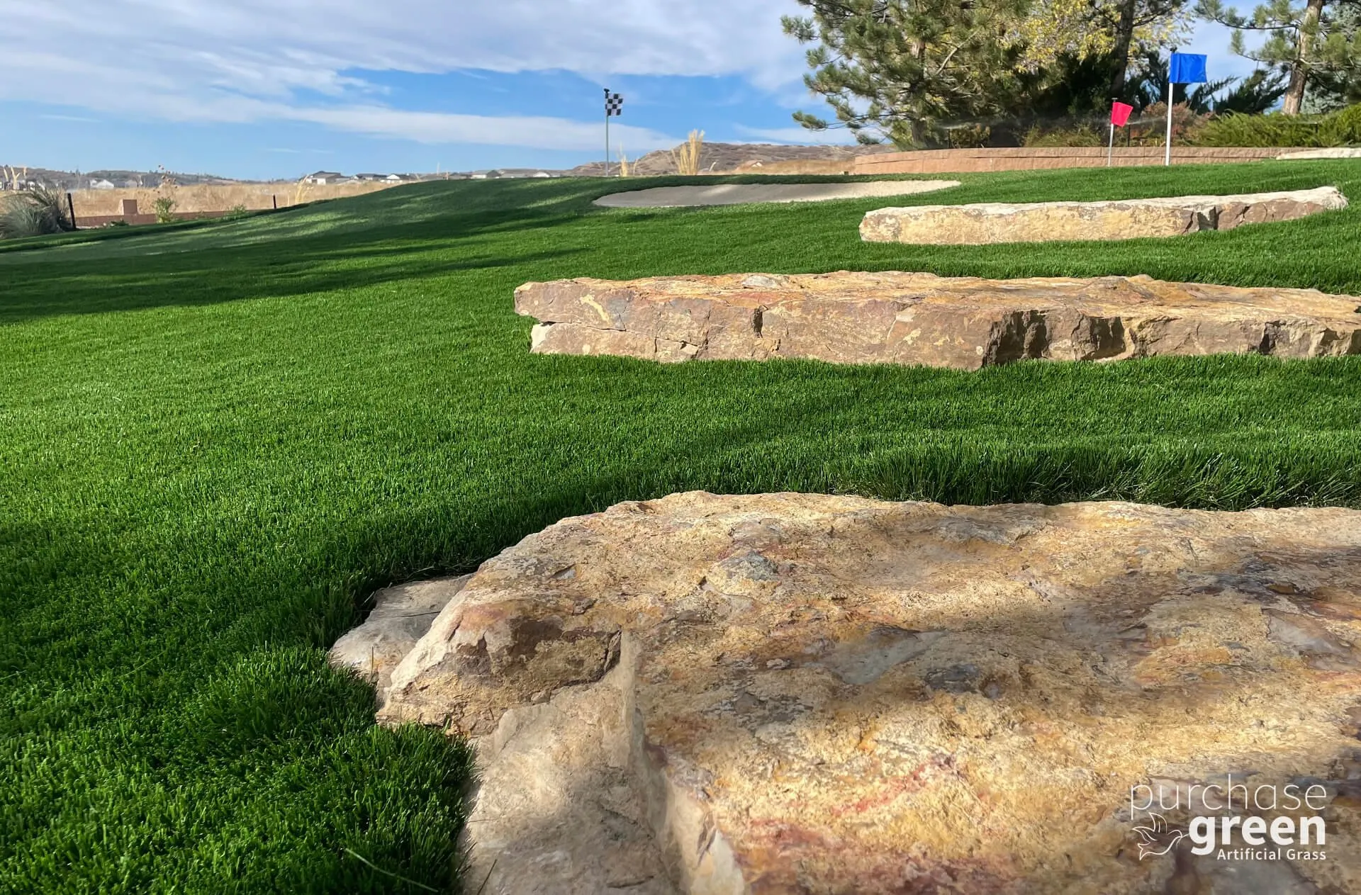 Bluegrass Supreme artificial turf installed in a yard, manufacturer photo 2