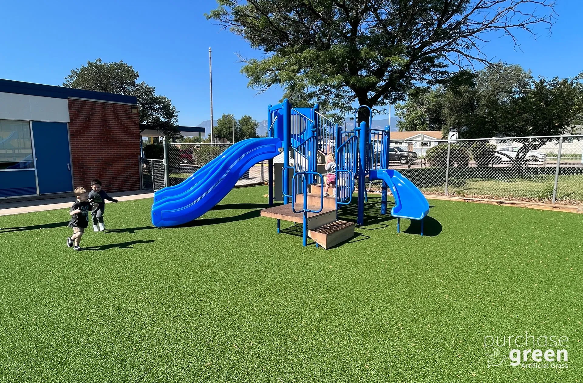 Playscape Premier 75 artificial turf installed in a yard, manufacturer photo 4