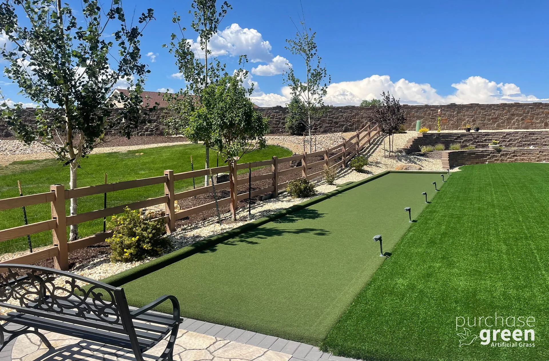 Bluegrass Supreme artificial turf installed in a yard, manufacturer photo 4