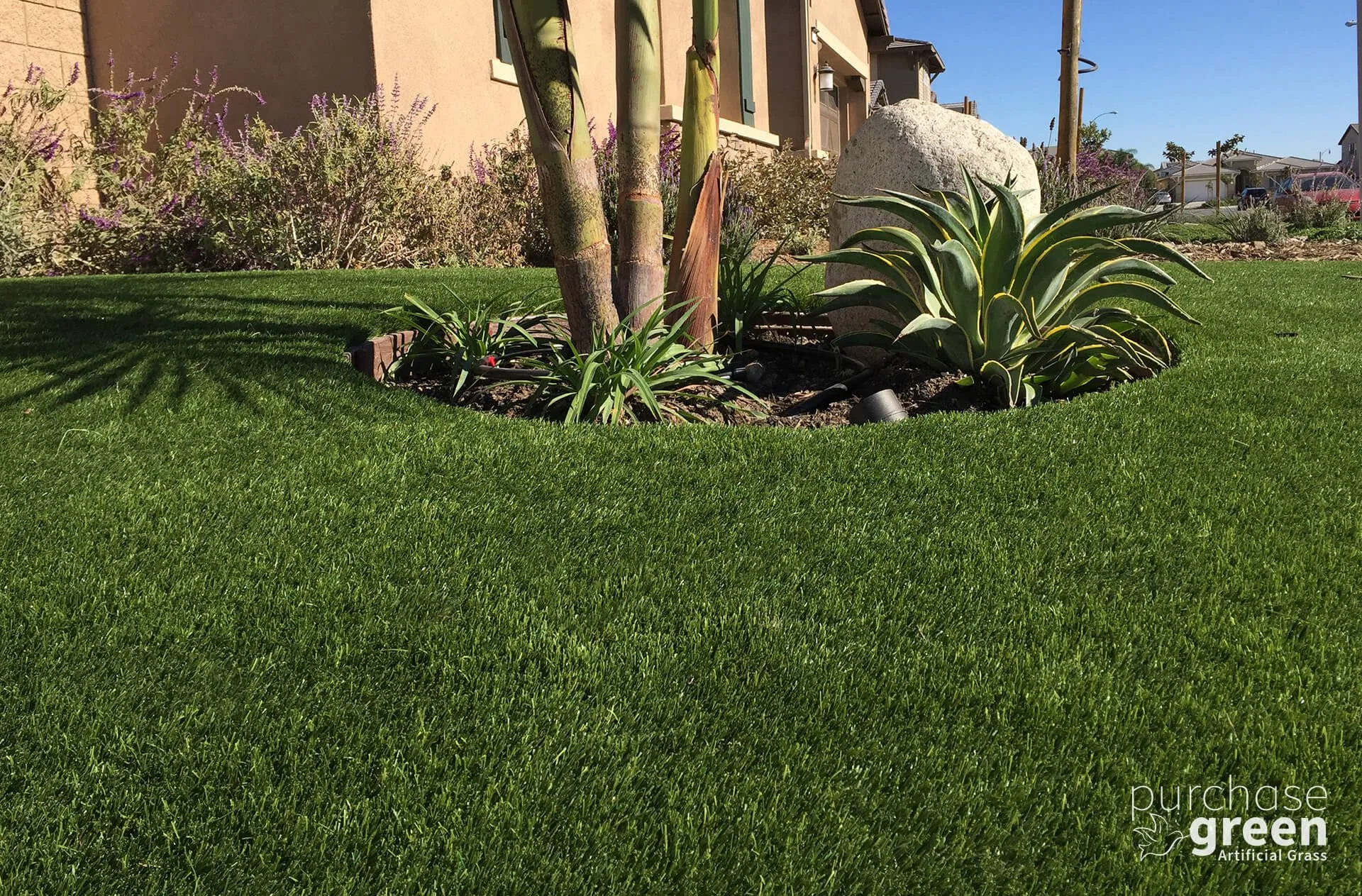Arizona Pro Olive artificial turf installed in a yard, manufacturer photo 6